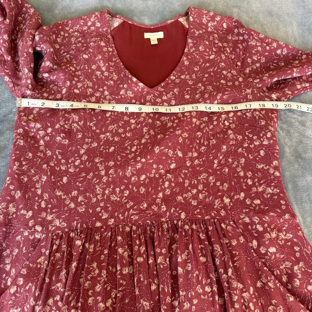 Garnet Hill Burgundy Floral V-Neck Babydoll Midi Dress Size 8 - Picture 13 of 14
